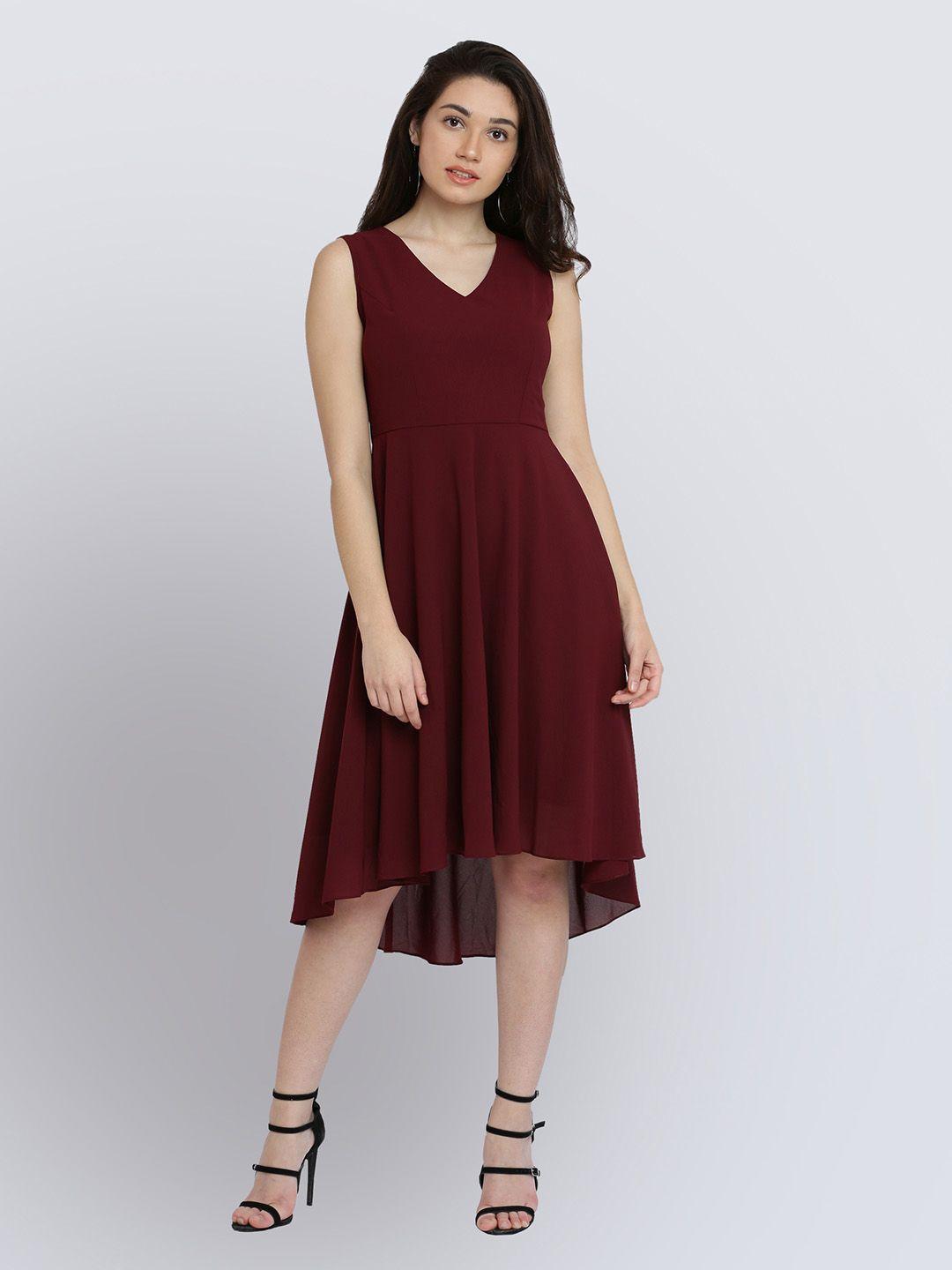 miss chase women red solid fit and flare dress