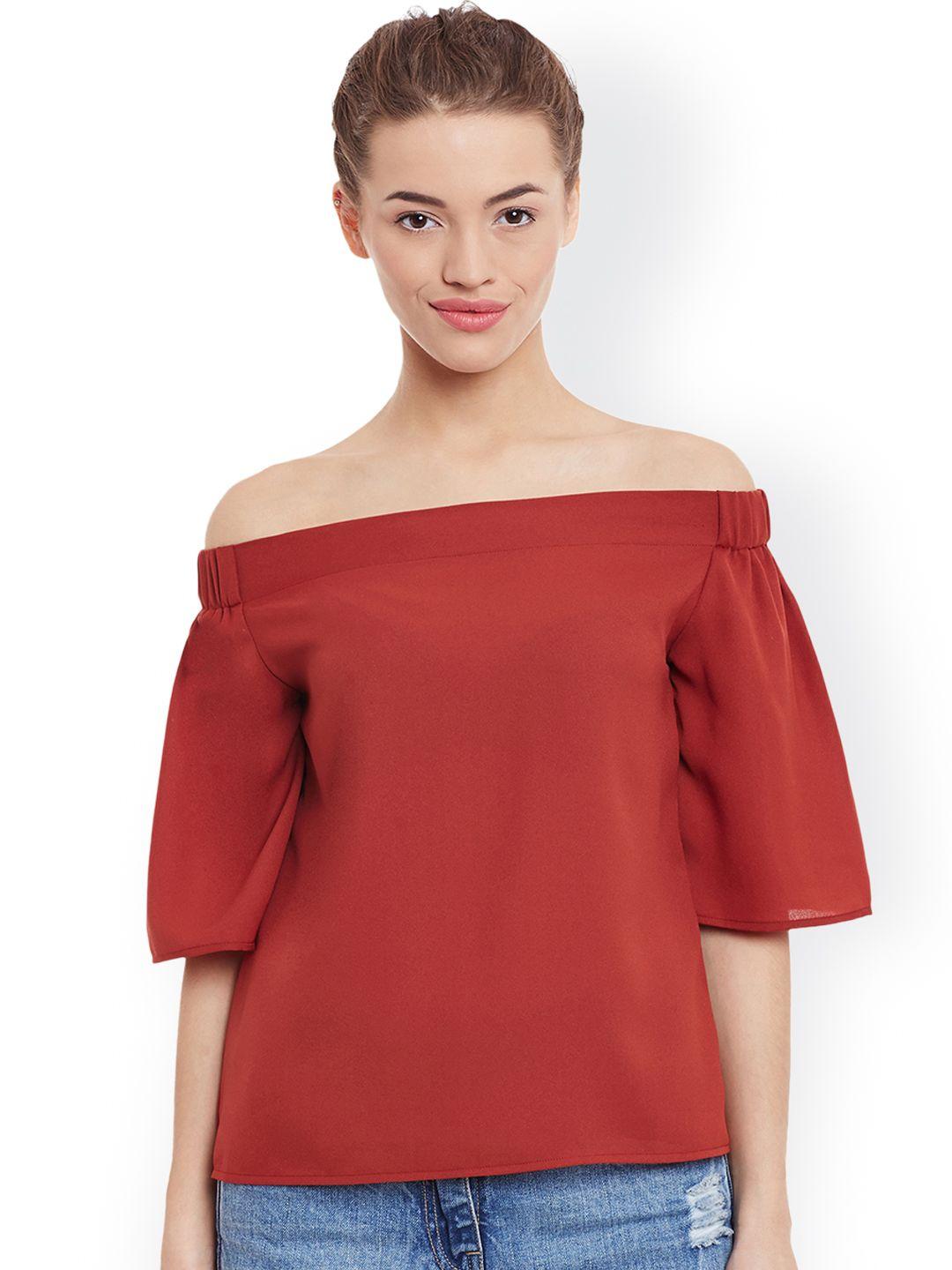 miss chase women red solid off-shoulder top