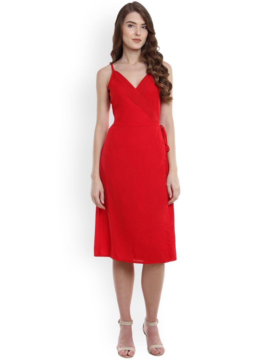 miss chase women red solid wrap dress