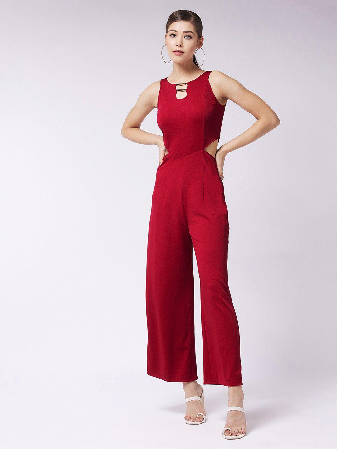 miss chase women red waist cut out jumpsuit