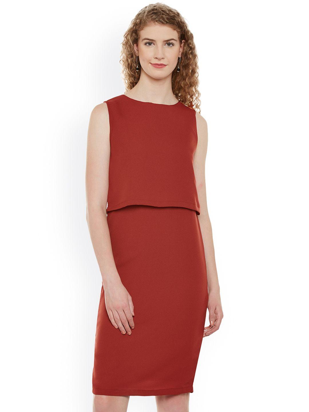 miss chase women rust red solid sheath dress