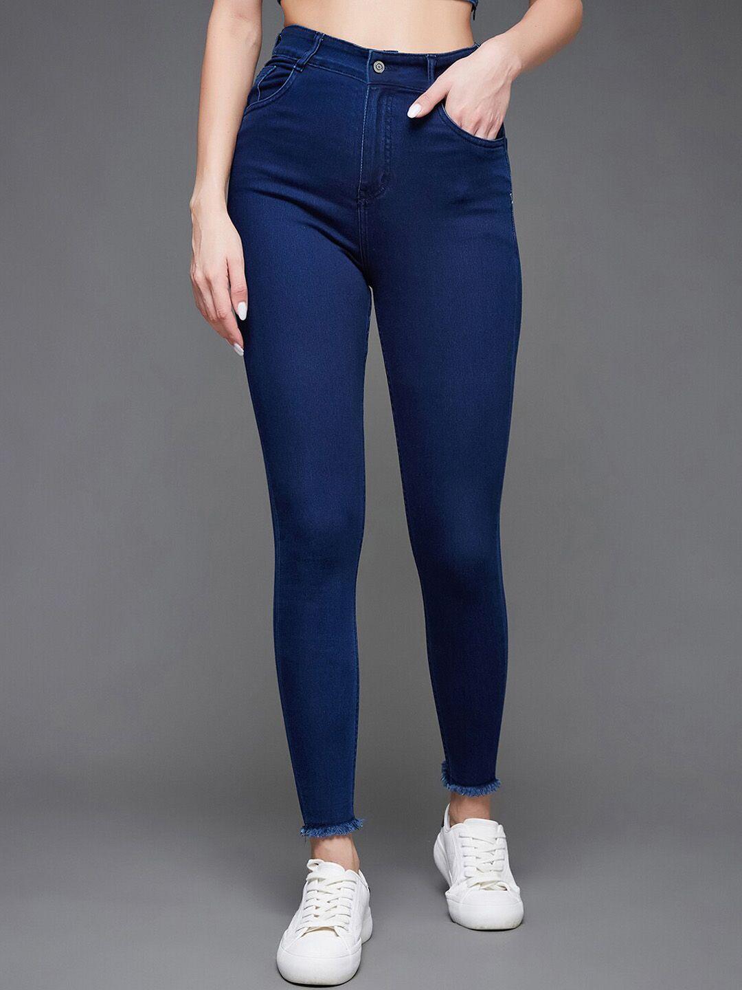 miss chase women skinny fit high-rise low distress stretchable jeans