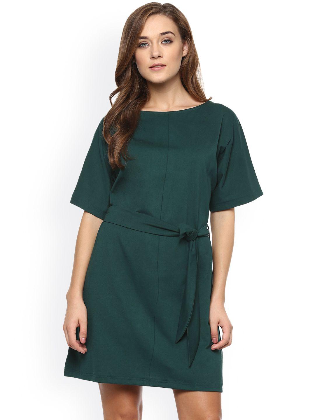 miss chase women teal green solid a-line dress