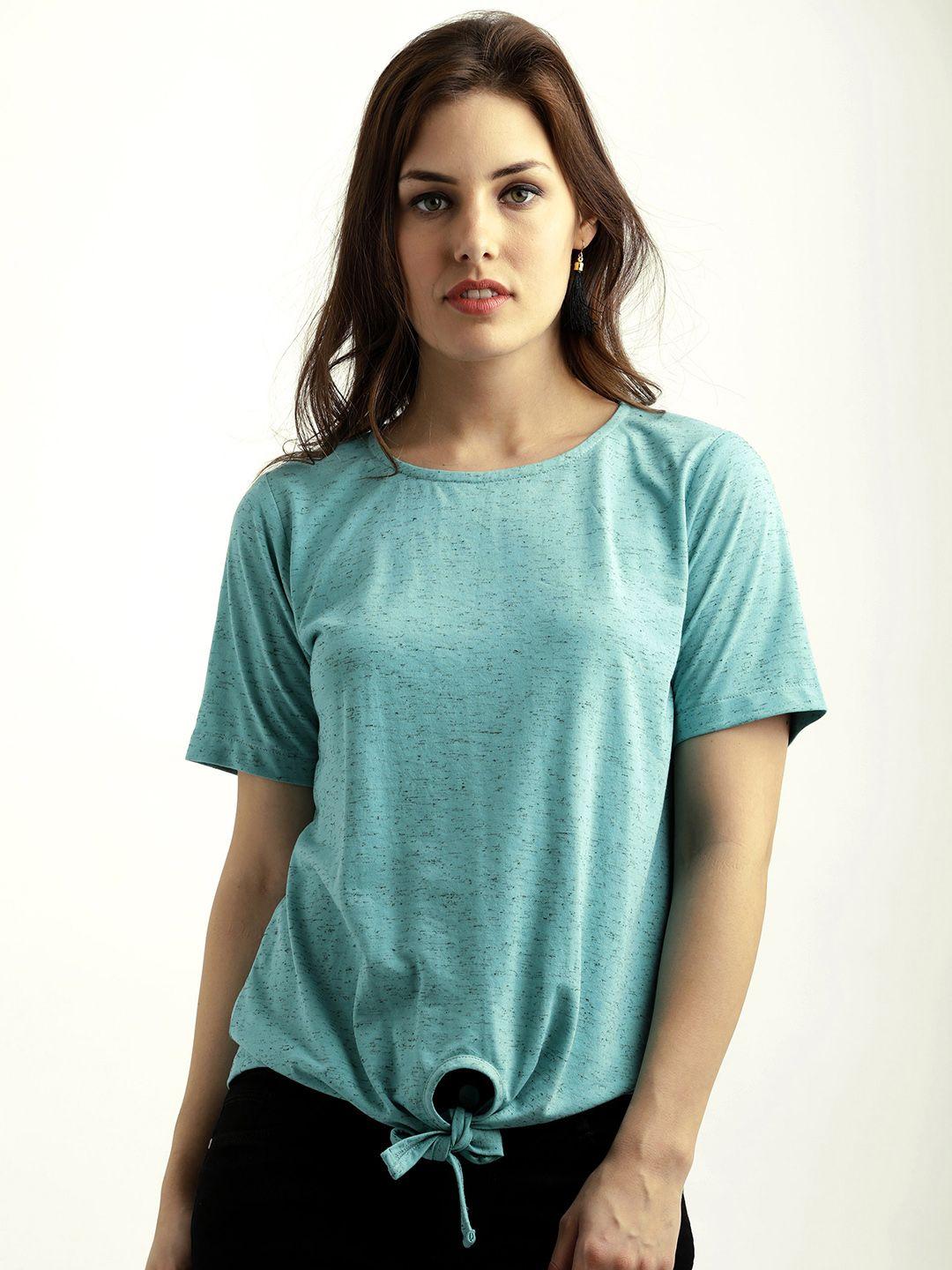 miss chase women turquoise blue solid top