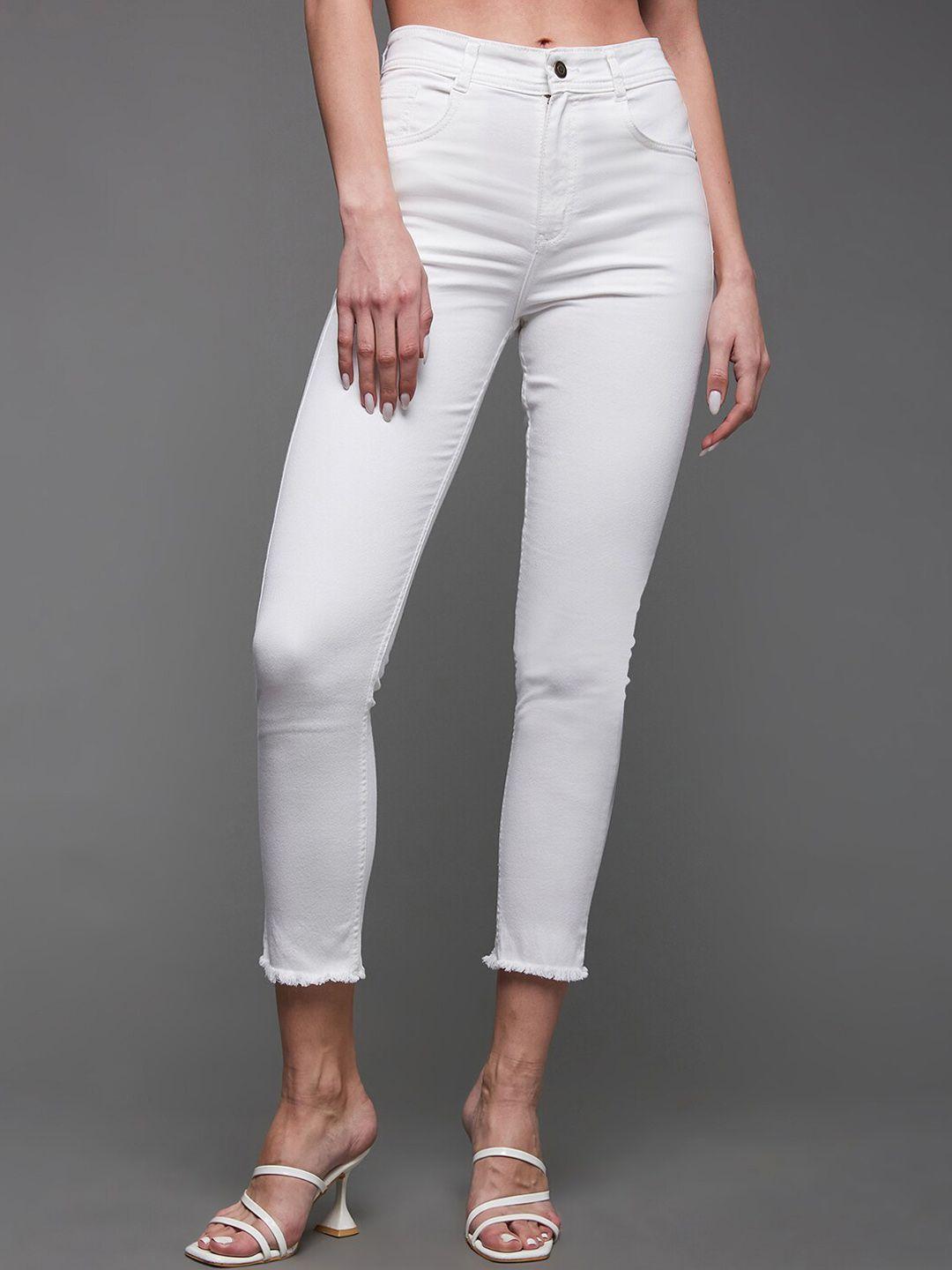 miss chase women white high-rise clean look skinny fit stretchable cropped jeans