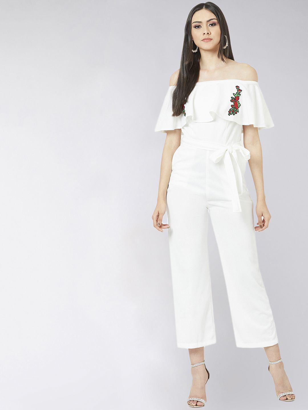 miss chase women white let her go rose embroidered jumpsuit