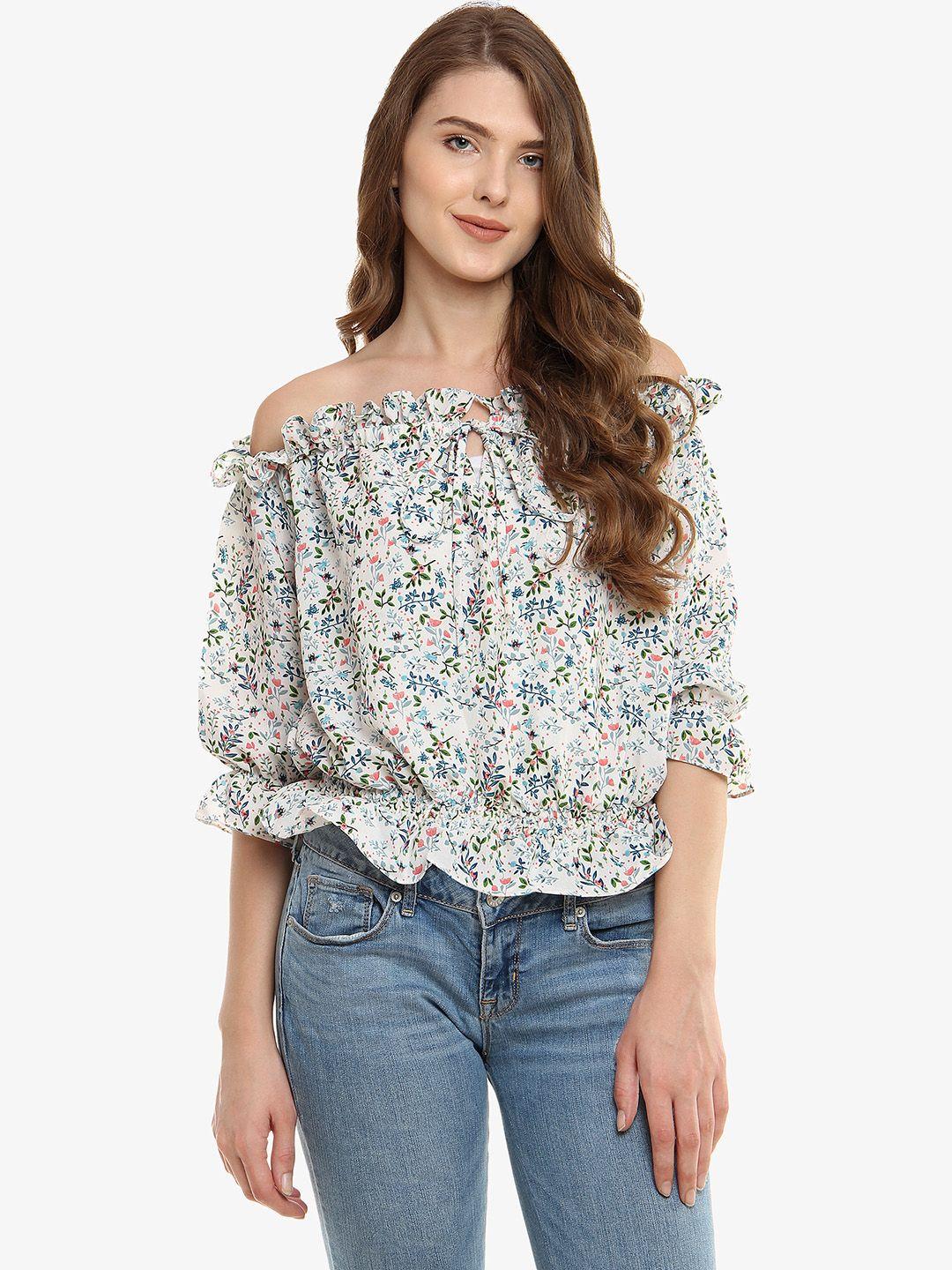 miss chase women white printed bardot top