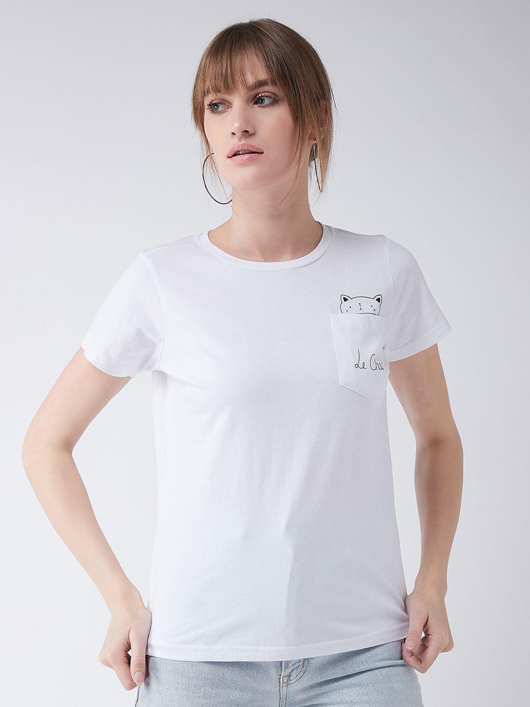 miss chase women white printed round neck t-shirt