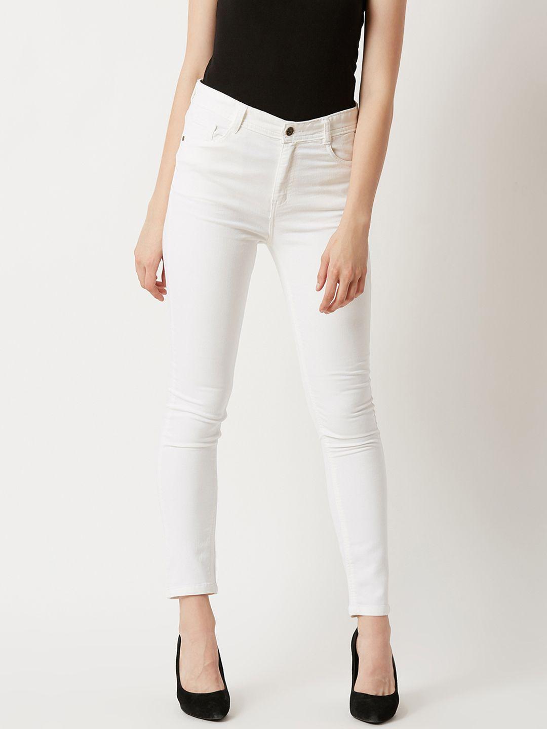 miss chase women white skinny fit high-rise clean look jeans