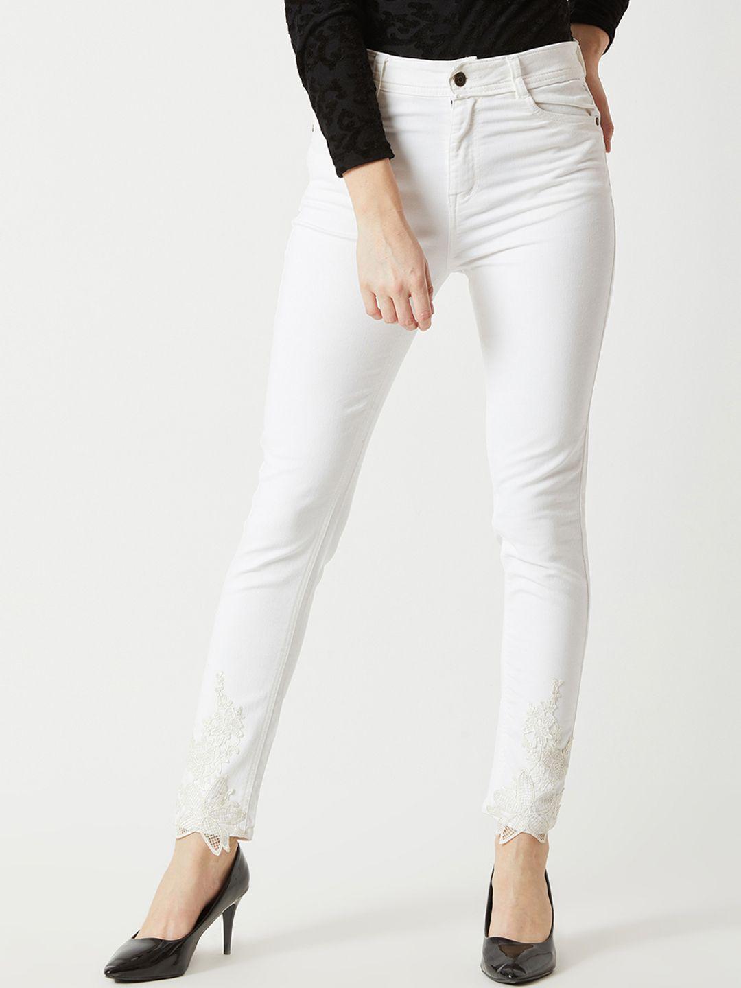 miss chase women white skinny fit high-rise clean look jeans