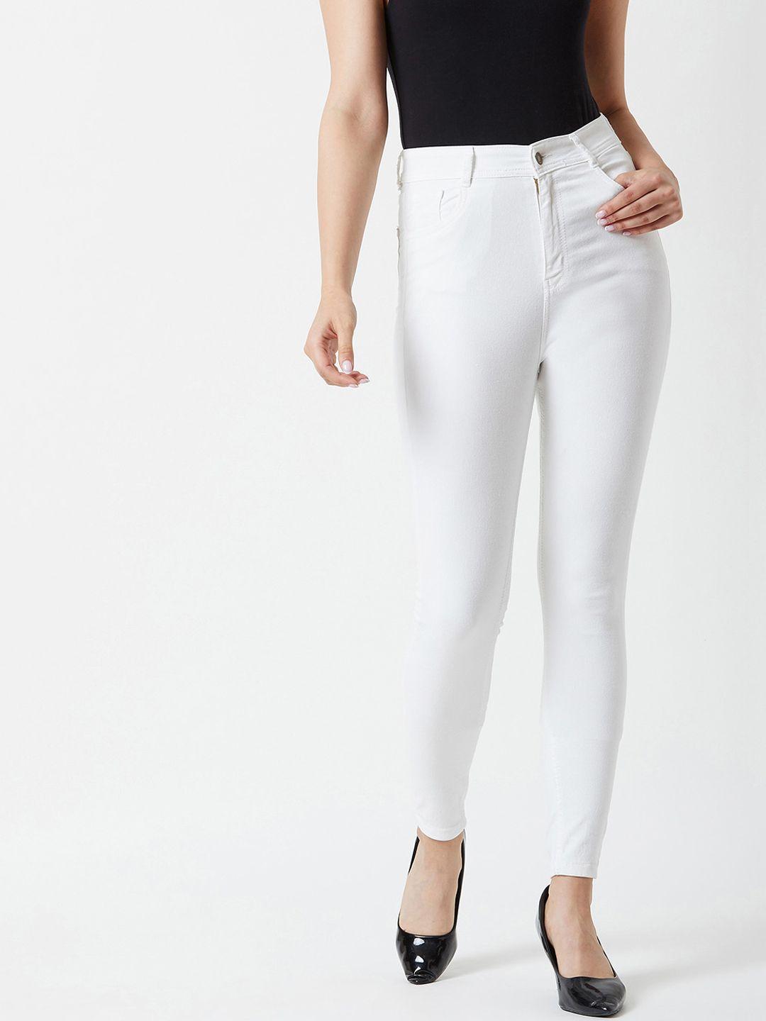 miss chase women white skinny fit high-rise clean look stretchable jeans