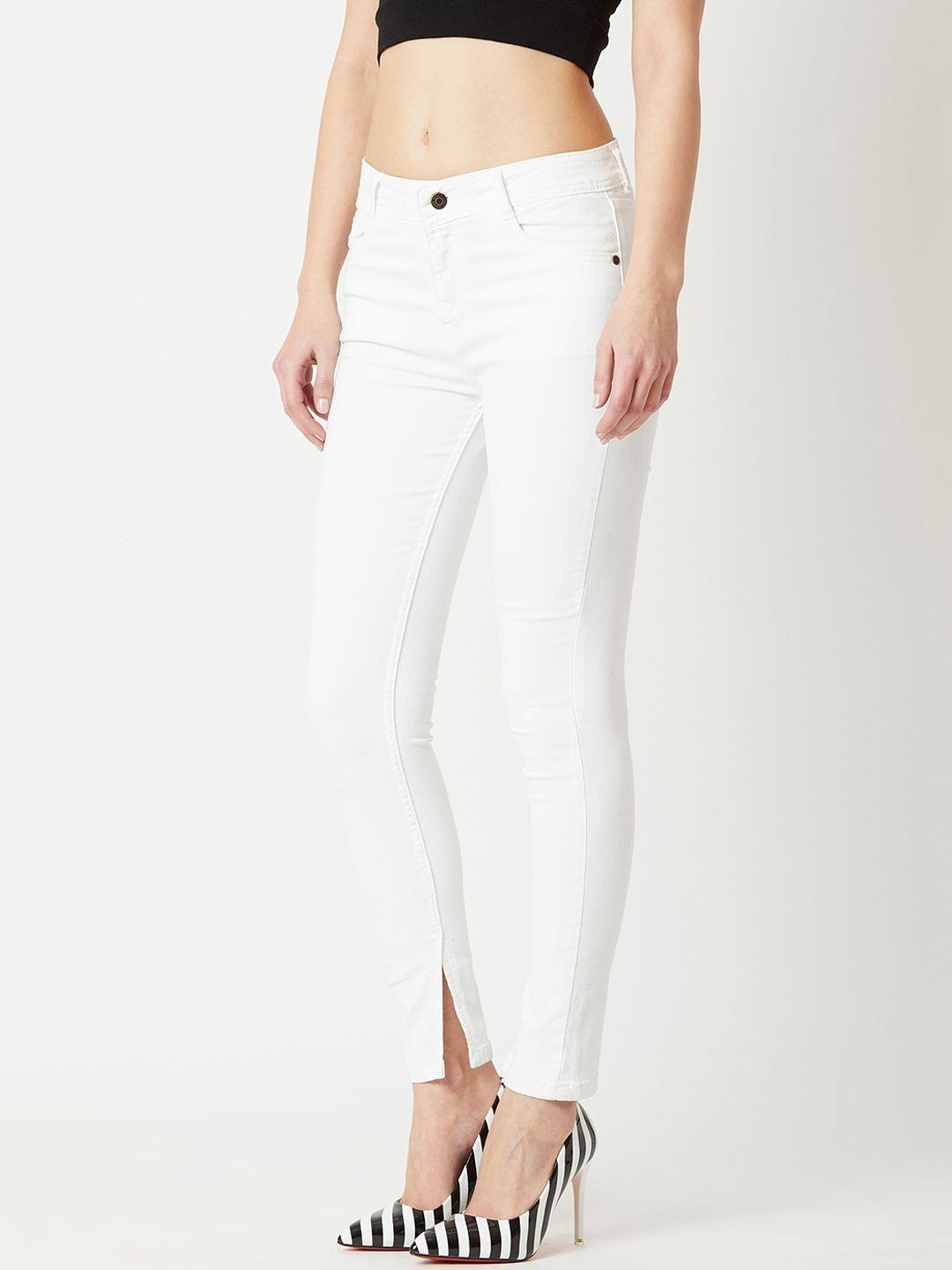 miss chase women white skinny fit mid-rise clean look jeans