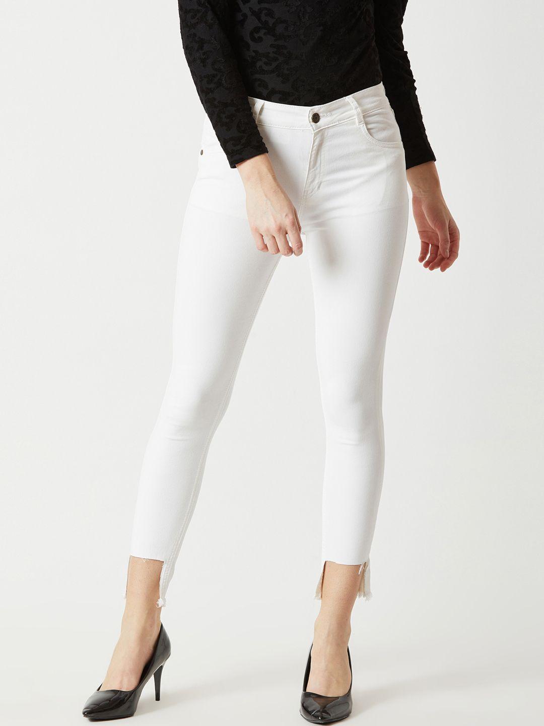 miss chase women white skinny fit mid-rise clean look jeans