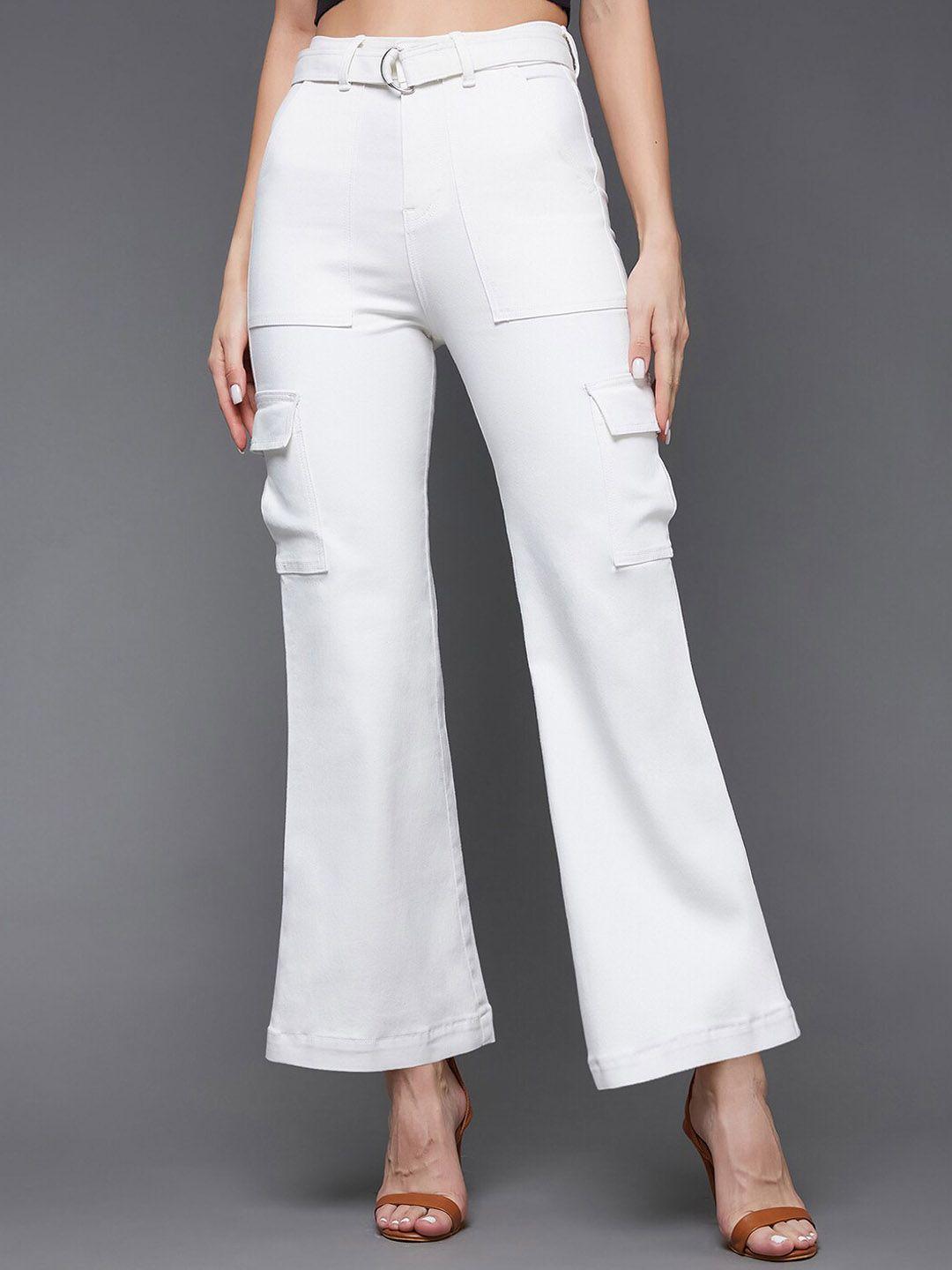 miss chase women white wide leg high-rise stretchable jeans