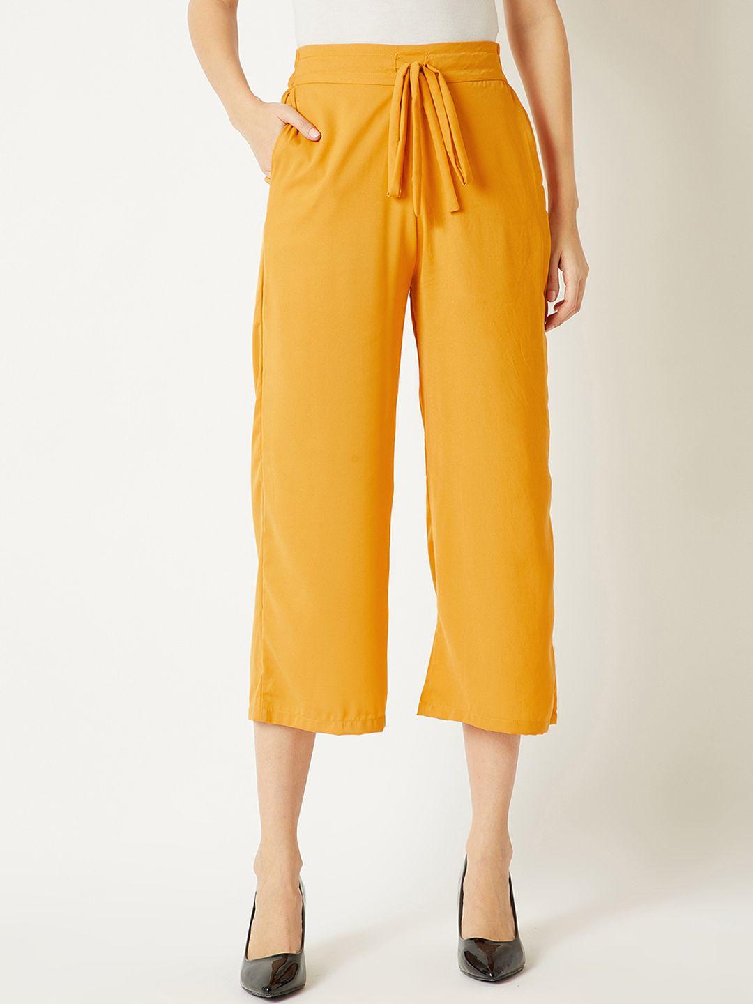 miss chase women yellow regular fit solid culottes