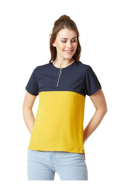 miss chase yellow & navy round neck top