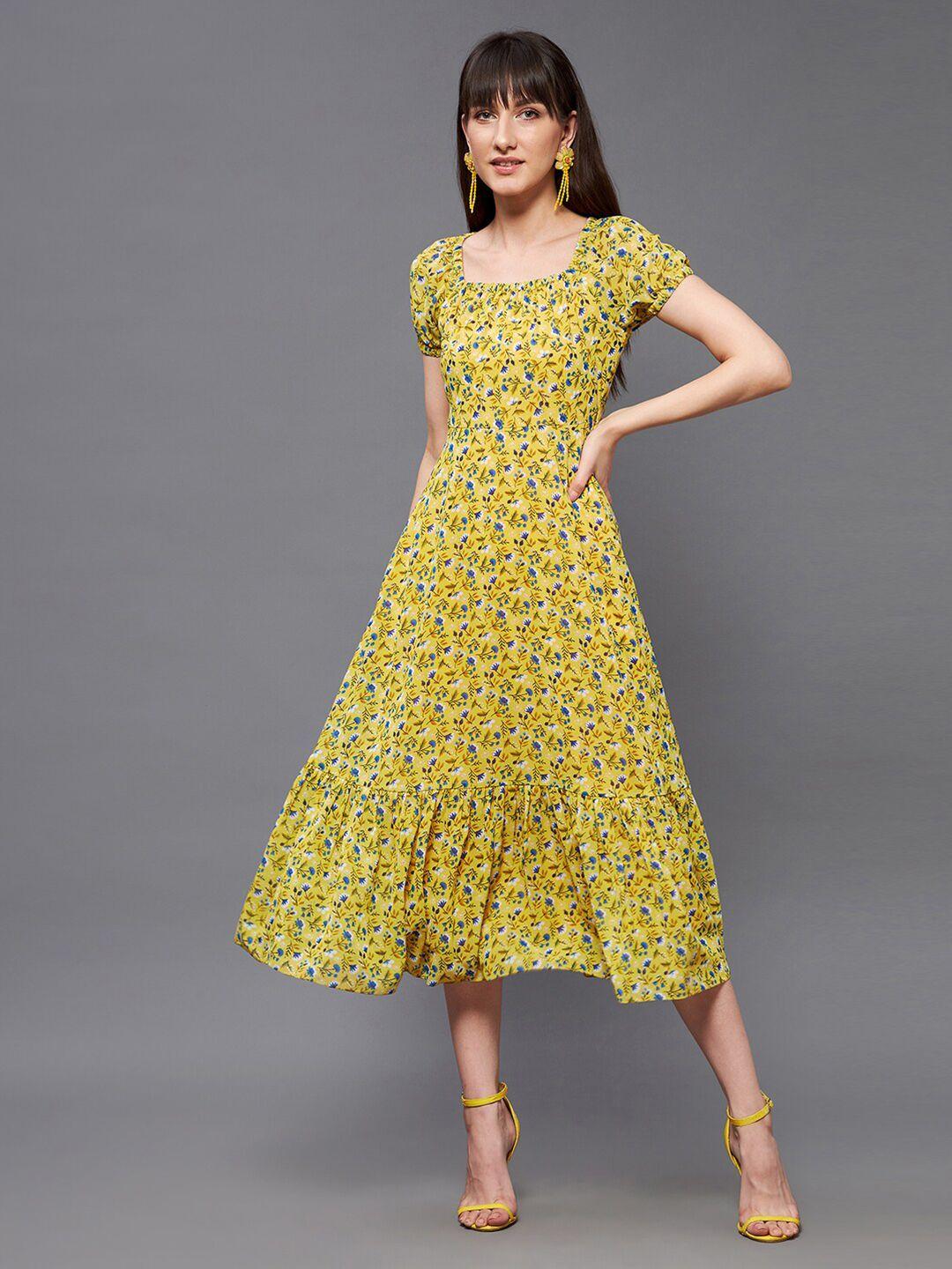 miss chase yellow floral georgette a-line dress