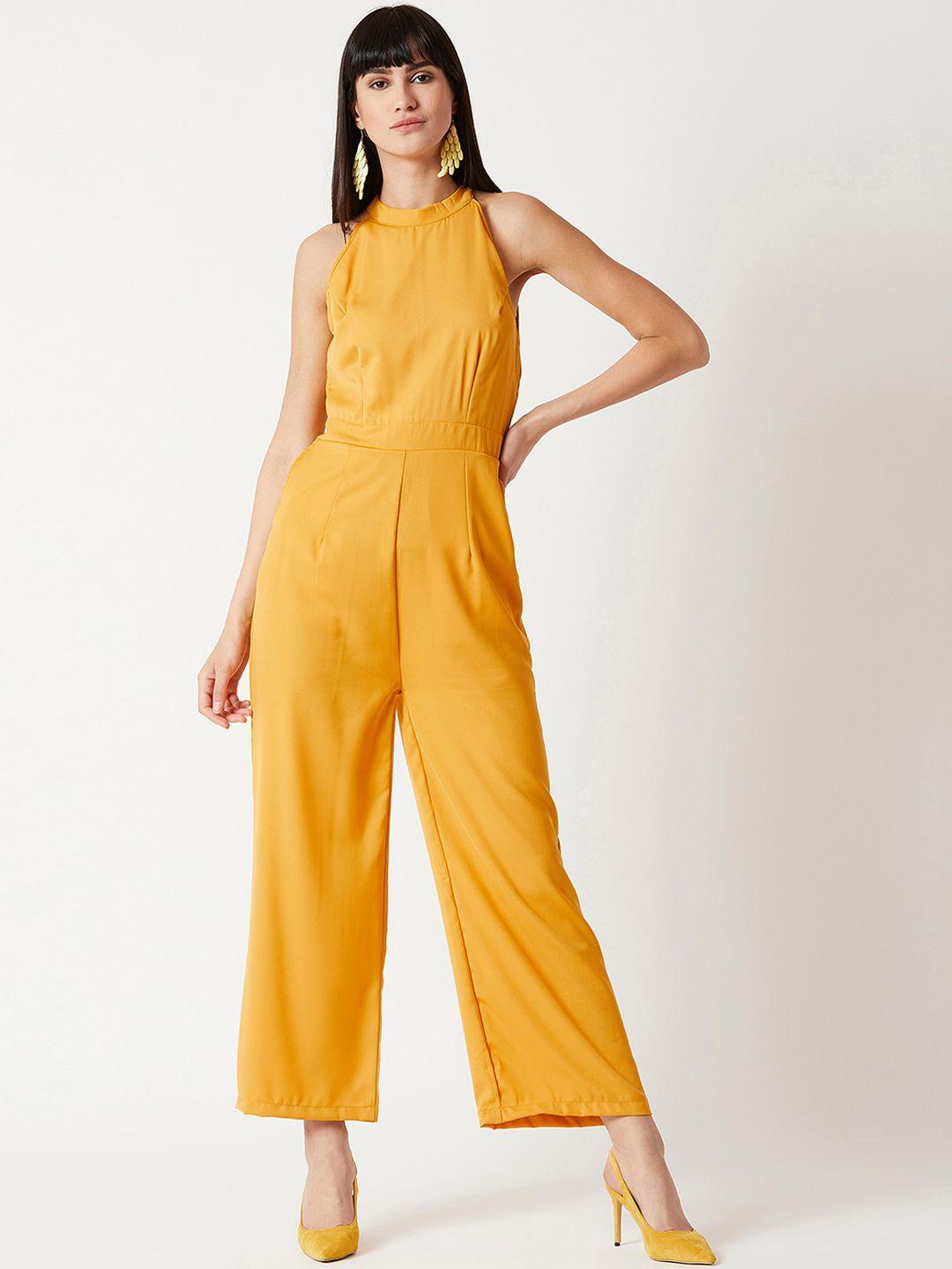 miss chase yellow solid basic jumpsuit