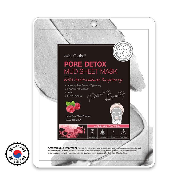 miss claire pore detox mud sheet mask with anti oxidant raspberry