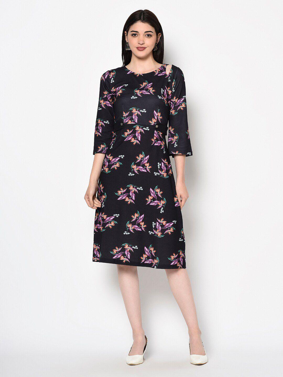 miss grace black floral print a-line dress