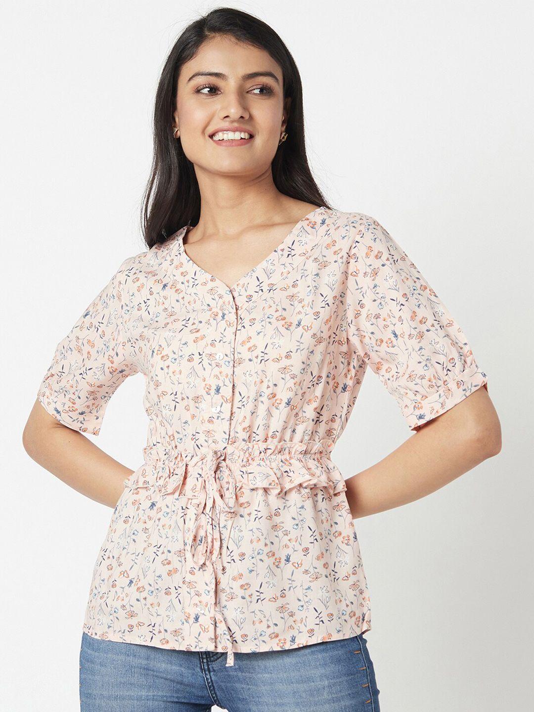 miss grace floral print cinched waist top