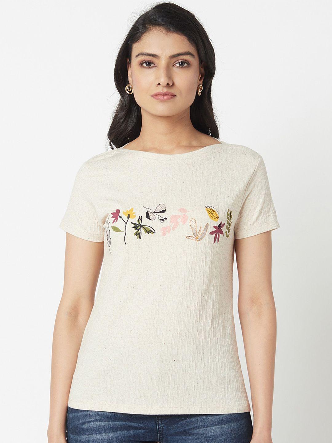 miss grace floral printed embroidered regular top