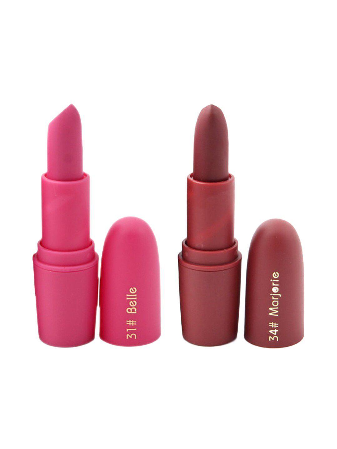 miss rose professional make-up set of 2 matte creamy lipsticks - belle 31 & marjorie 34