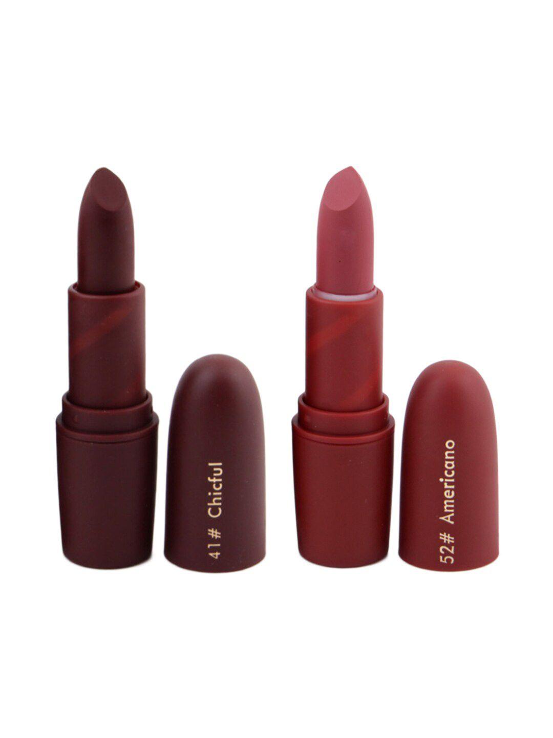 miss rose professional make-up set of 2 matte creamy lipsticks - chicful 41 & americano 52