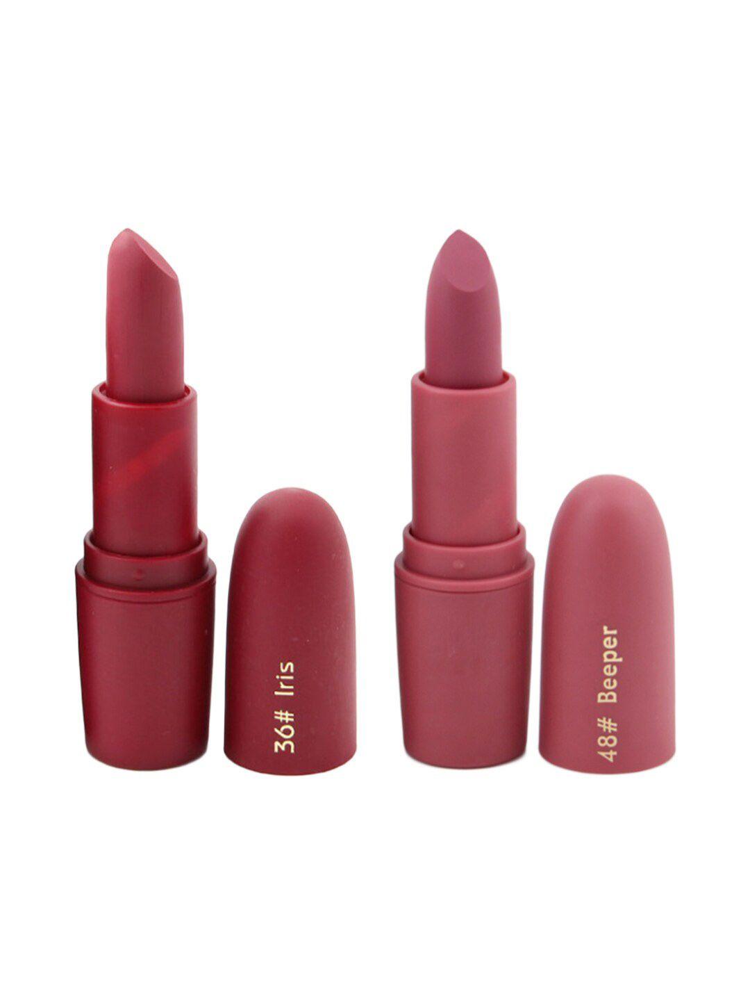 miss rose professional make-up set of 2 matte creamy lipsticks - iris 36 & beeper 48