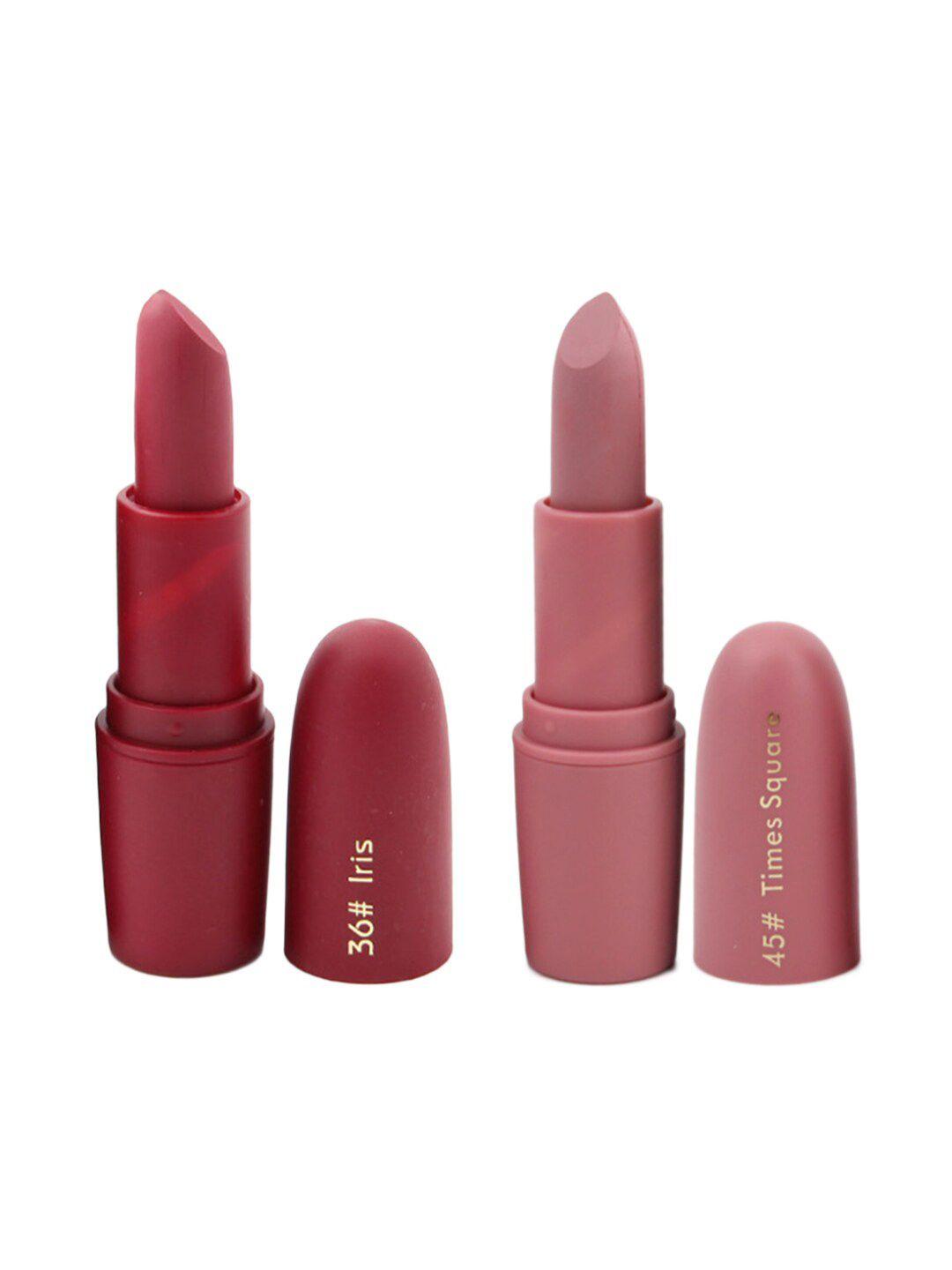 miss rose professional make-up set of 2 matte creamy lipsticks - iris 36 & times square 45