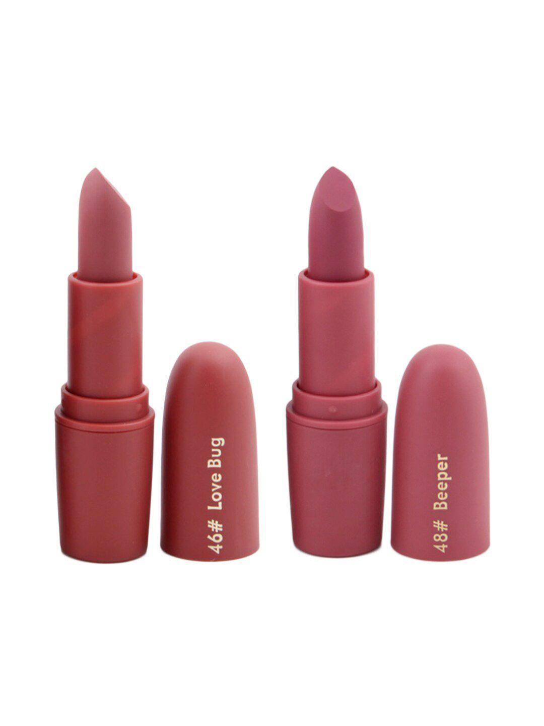 miss rose professional make-up set of 2 matte creamy lipsticks - love bug 46 & beeper 48