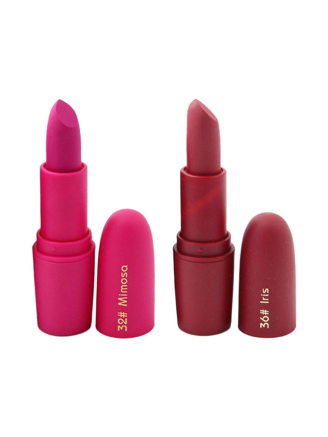 miss rose professional make-up set of 2 matte creamy lipsticks - mimosa 32 & iris 36