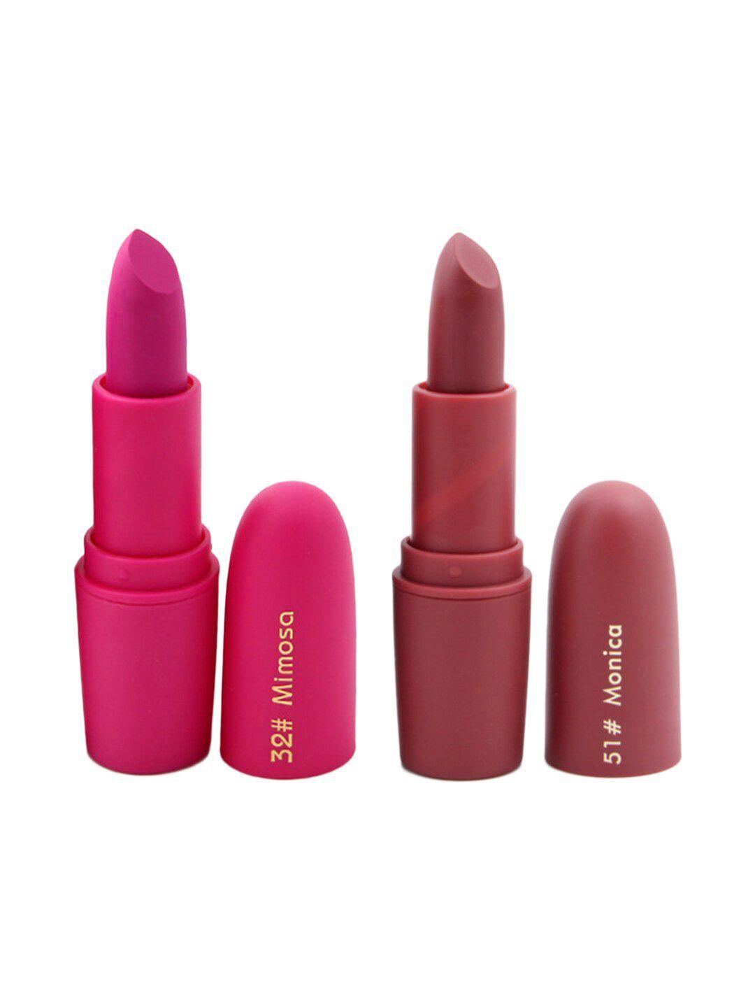 miss rose professional make-up set of 2 matte creamy lipsticks - mimosa 32 & monica 51