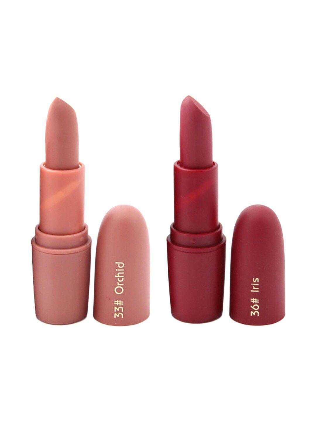 miss rose professional make-up set of 2 matte creamy lipsticks - orchid 33 & iris 36