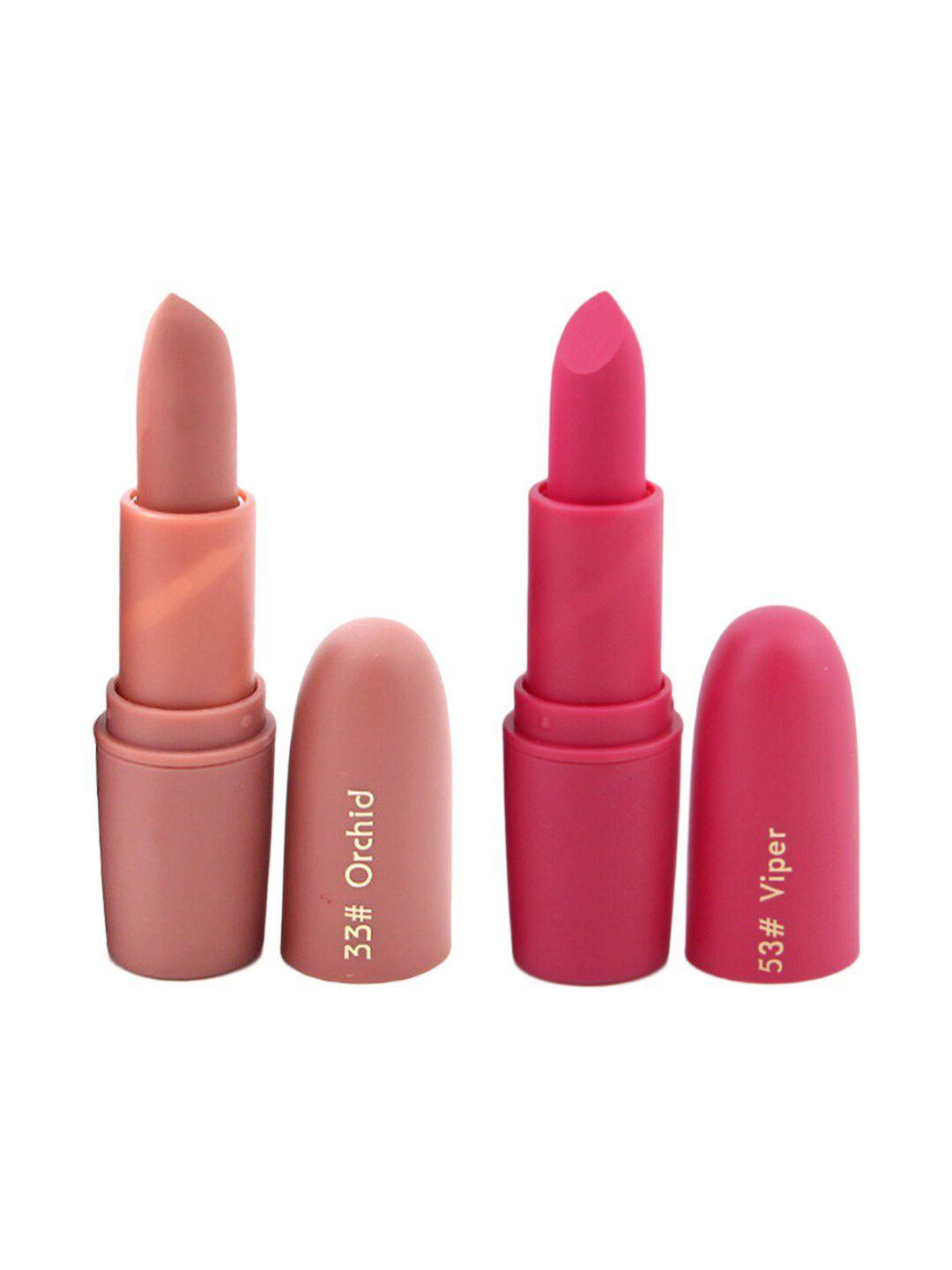 miss rose professional make-up set of 2 matte creamy lipsticks - orchid 33 & viper 53