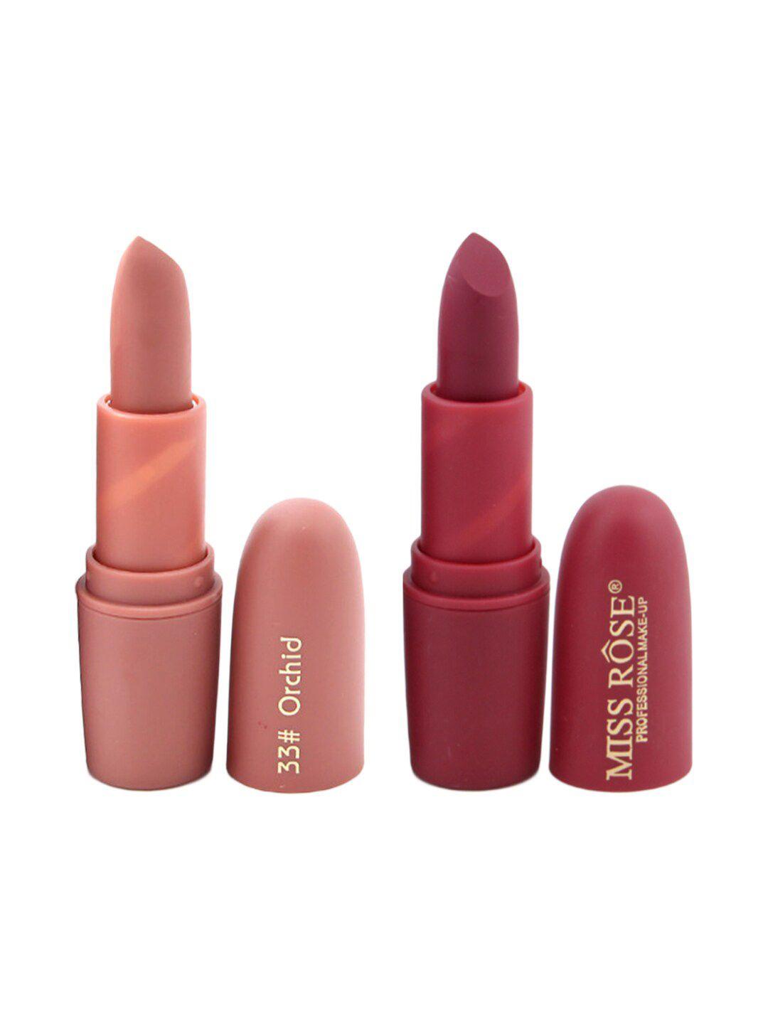 miss rose set of 2 matte creamy bullet lipsticks - 33 orchid & 49 chii