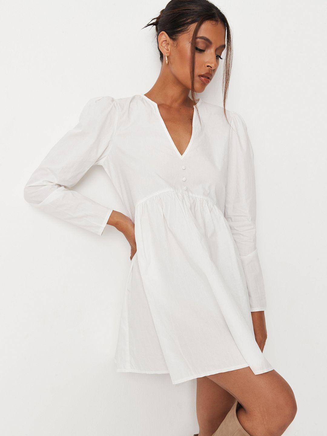missguided white solid pure cotton mini a-line dress