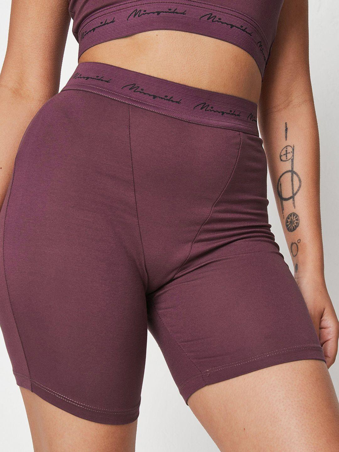 missguided women purple solid regular fit mid-rise biker shorts
