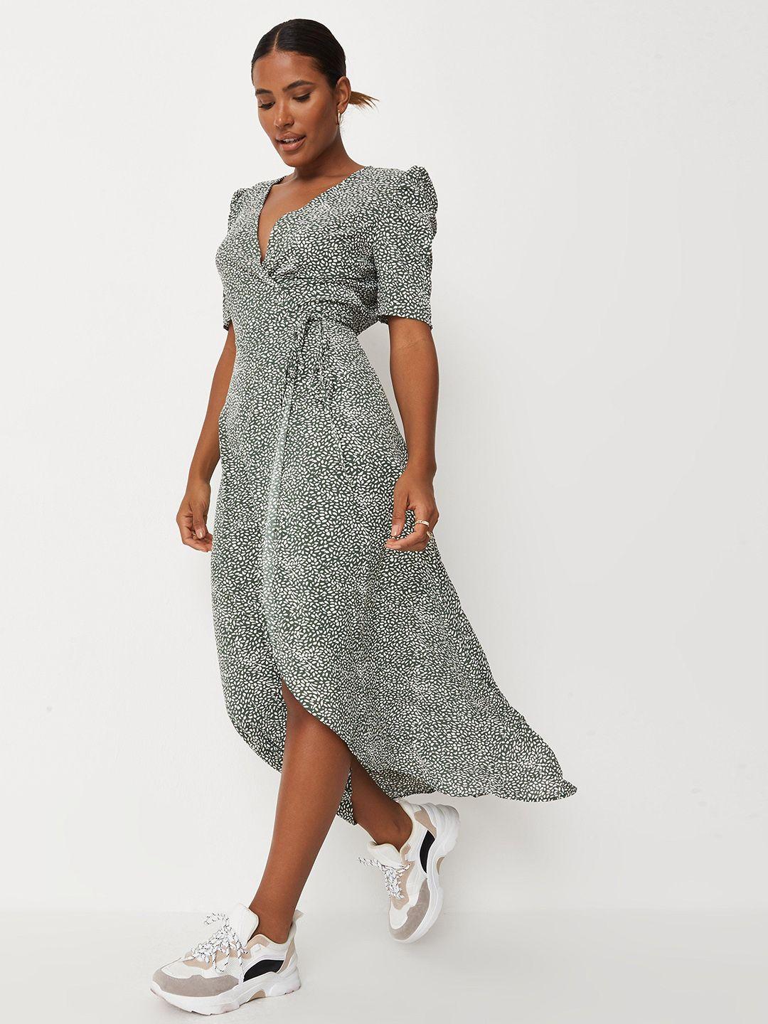 missguided green & white floral print wrap maxi dress
