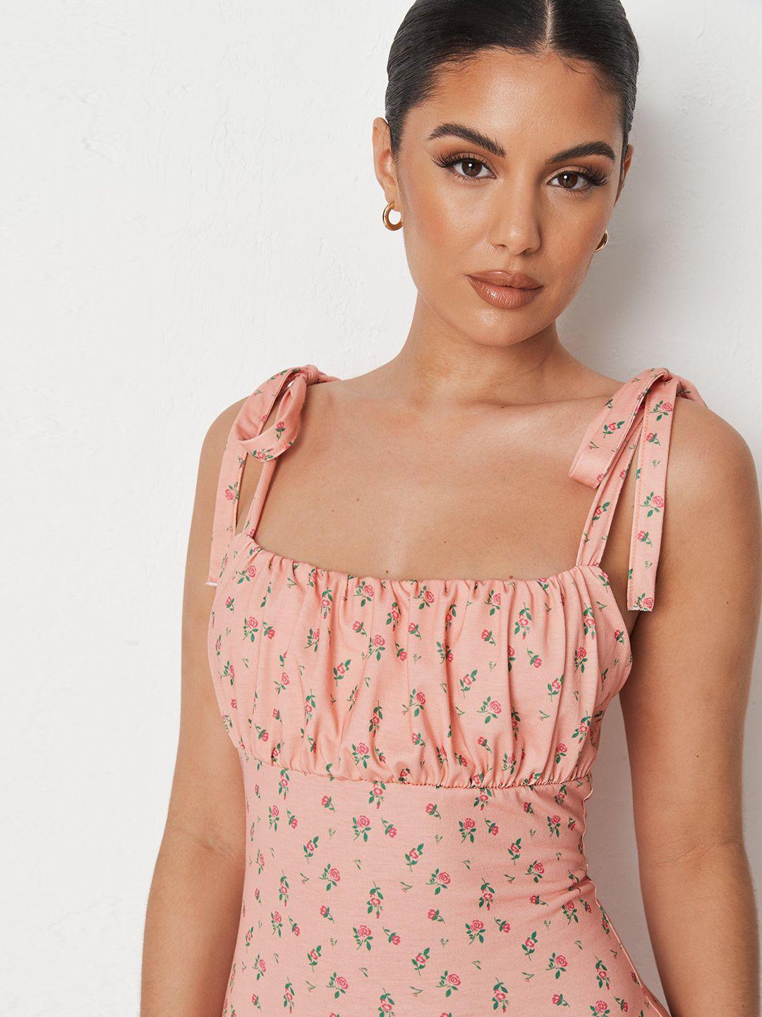 missguided peach-coloured floral printed bodycon mini dress