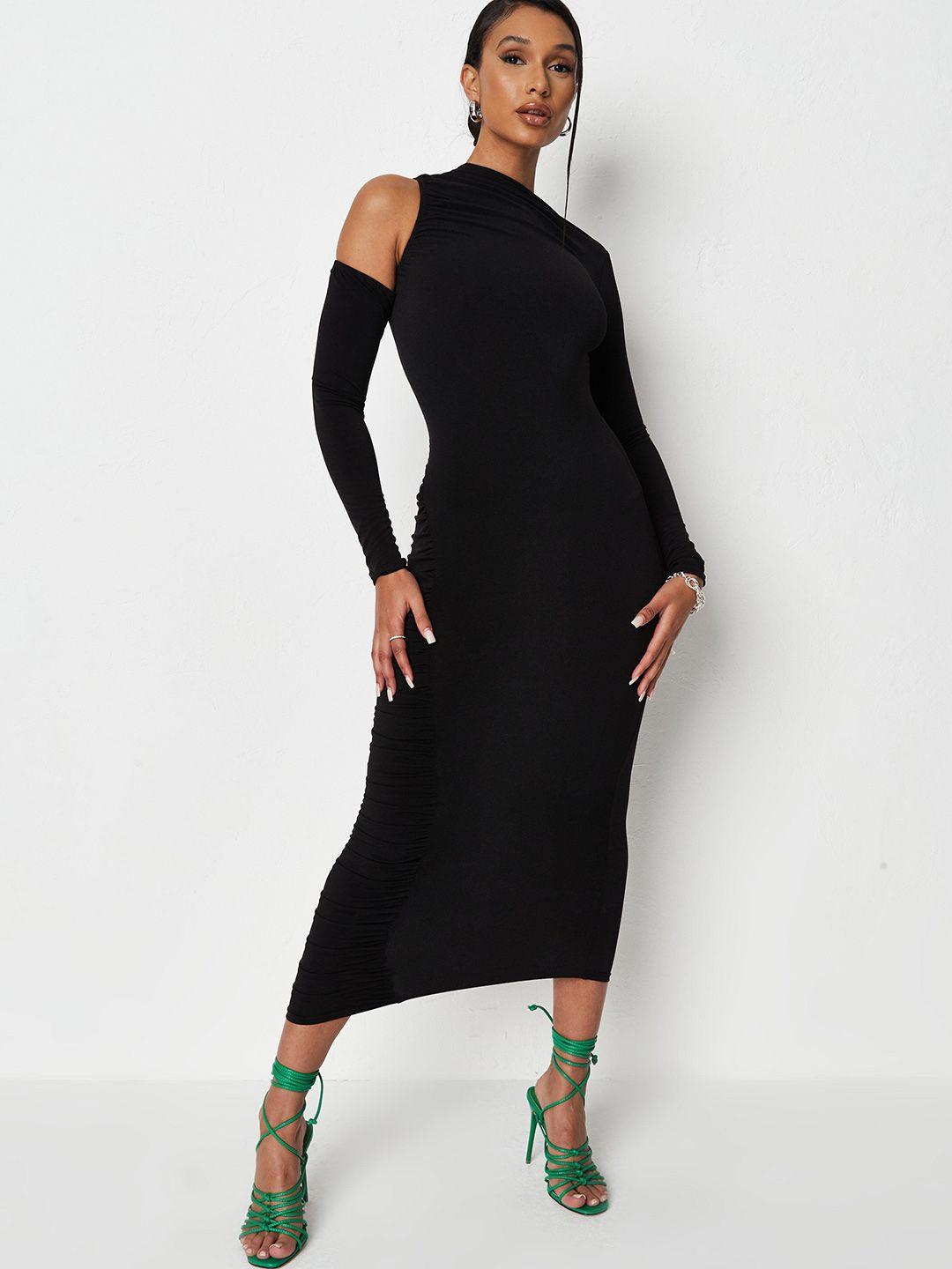 missguided petite black ruched bodycon midi dress