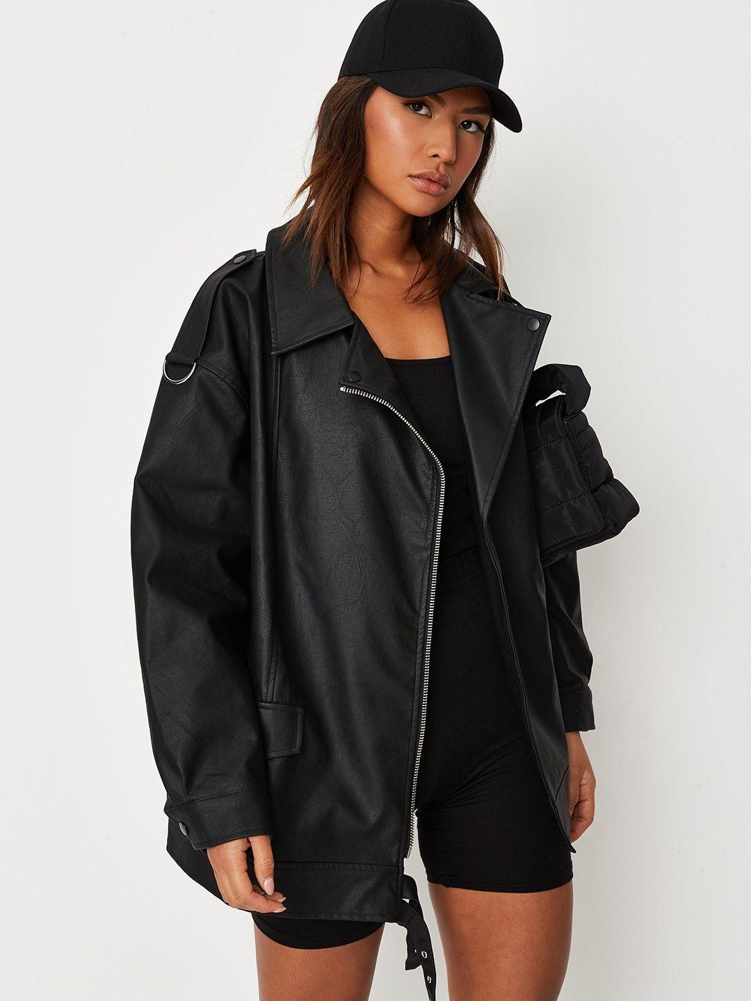 missguided women black solid longline biker jacket