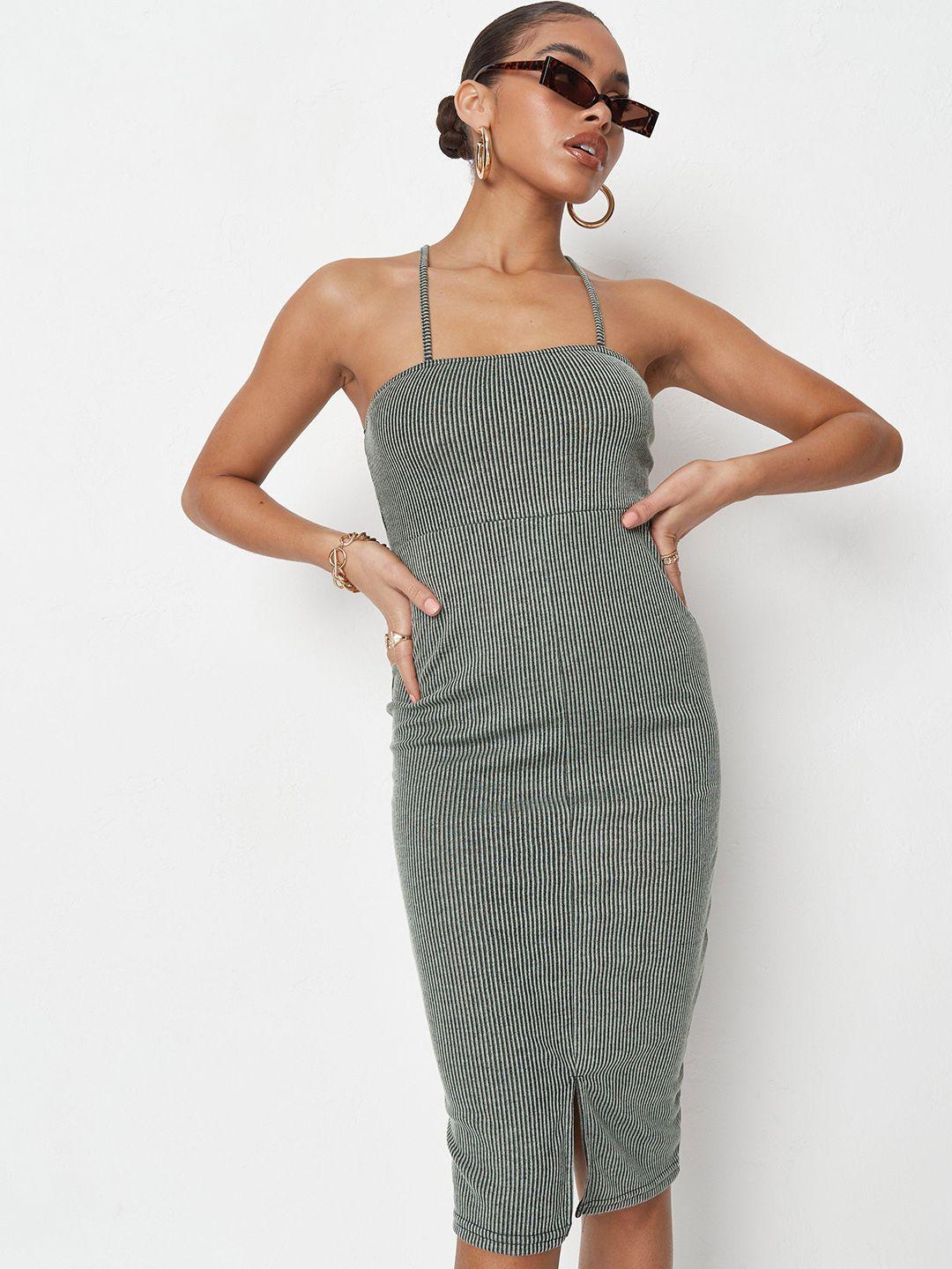 missguided women olive green & black ribbed bodycon dress