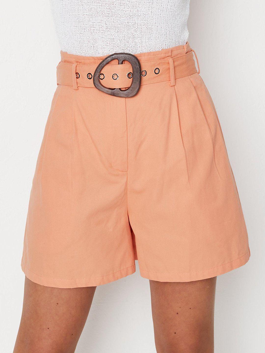 missguided women peach-coloured high-rise regular shorts