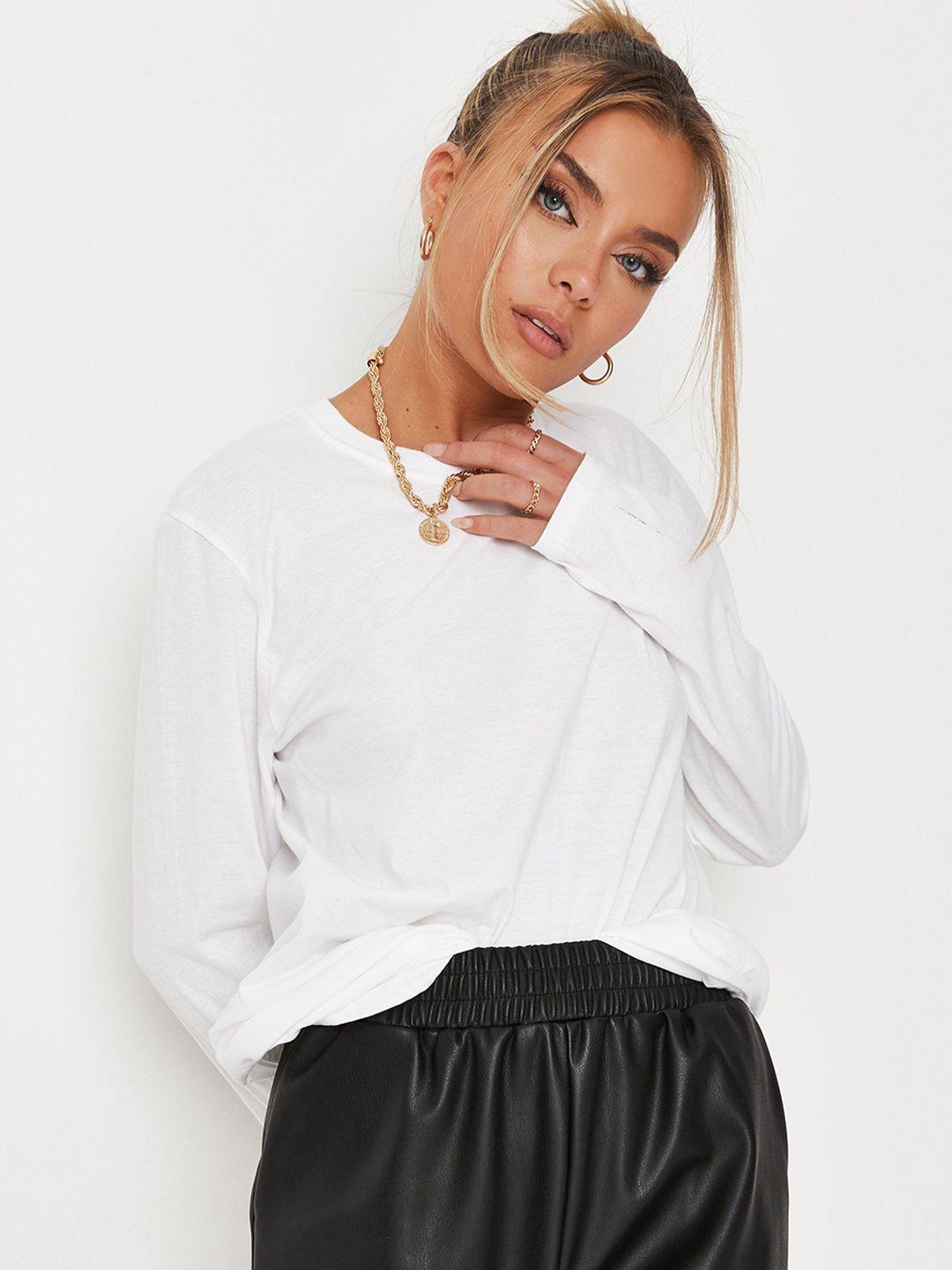 missguided women white & black pure cotton printed drop-shoulder sleeves t-shirt