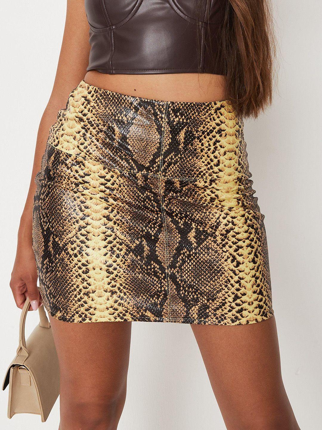 missguided yellow & black animal printed party straight mini skirt