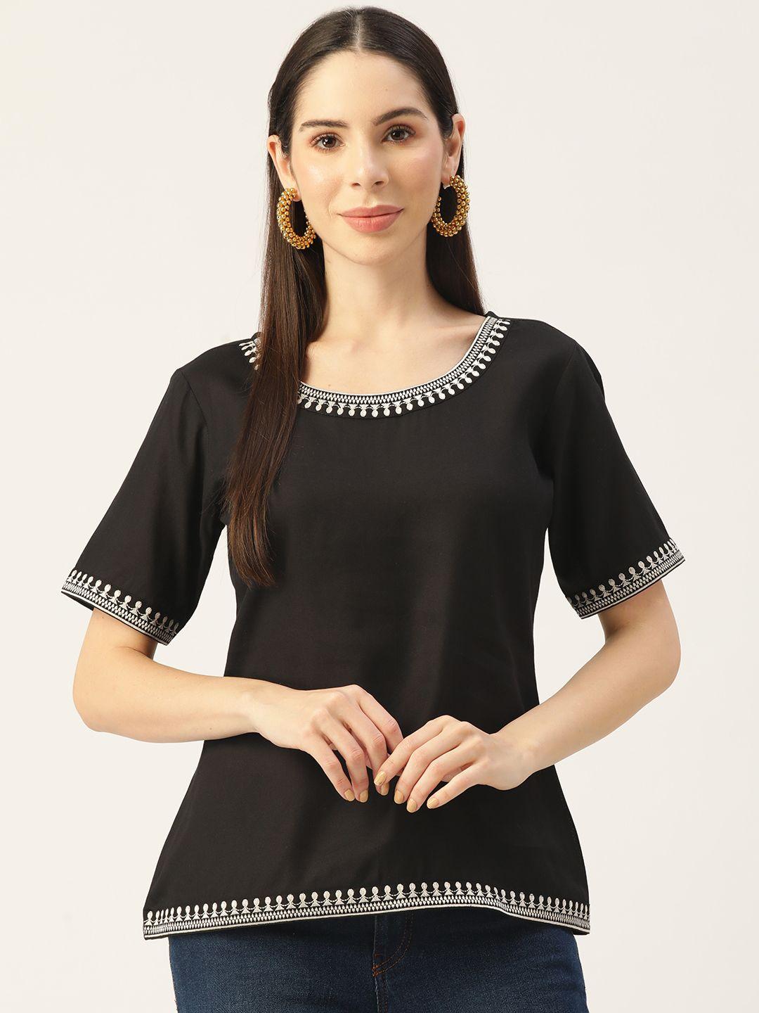 misskurti women black & white solid tunic with embroidered detail