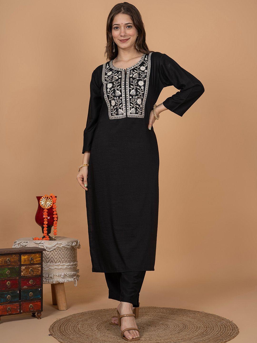 misskurti ethnic motifs yoke design thread work pure silk kurta with trousers
