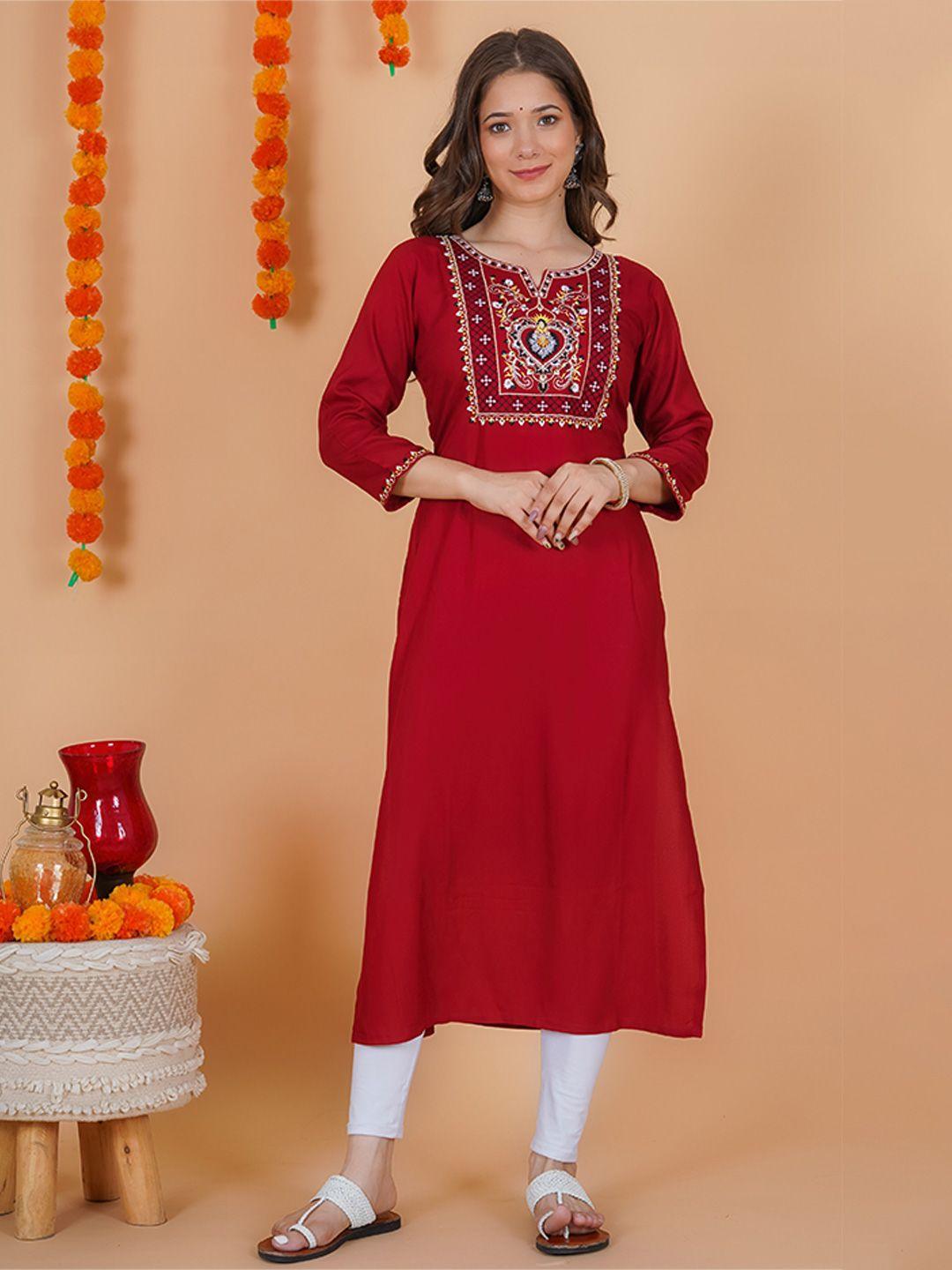 misskurti ethnic motifs yoke design thread work straight kurta