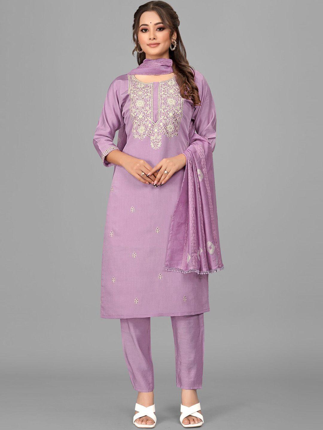 misskurti floral embroidered thread work pure silk kurta with trousers & dupatta